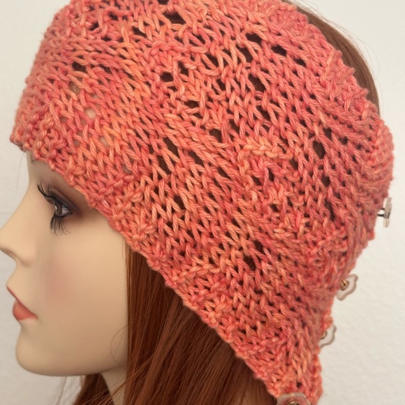 Hand Knits 2 Love Headband Bandana Headwrap Cotton Ombre Tangerine Designer Lace main image 3